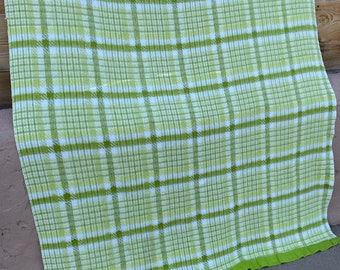 Vintage 1970s Lime Green Plaid Acrylic Blanket 62 x 85.5" Twin Throw