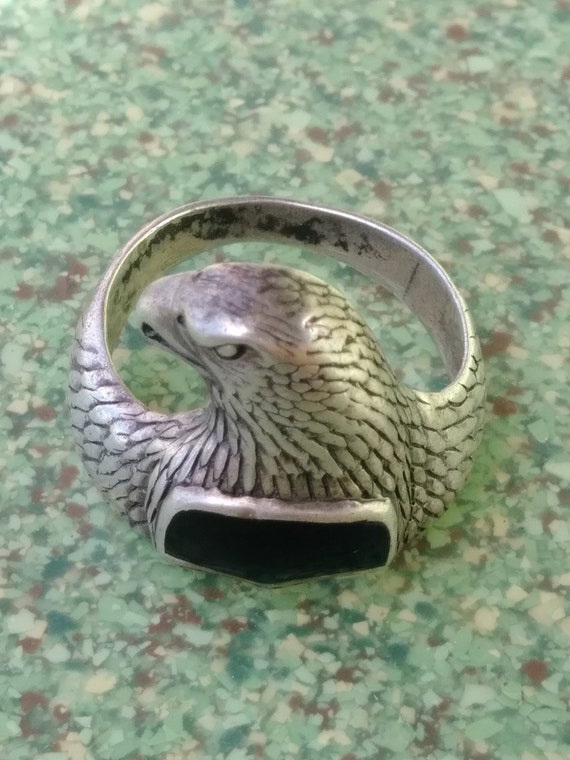 Vintage 1990s Mens Eagle Ring Sterling Silver Sz … - image 2