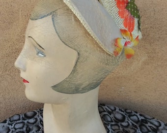 Vintage 1950s Straw Hat Juliette Caplet OS