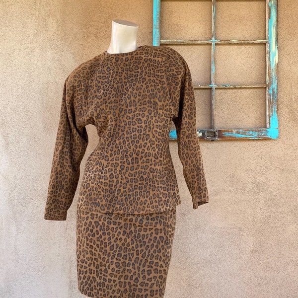 Vintage 1980s Leopard Print Leather Suit 2 PC US2 4 W26