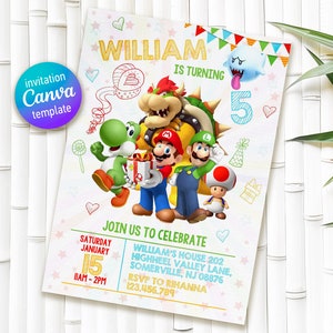 Druckbare Super Mario Einladung, Geburtstagseinladung Junge Mädchen, Mario Bros Einladung, Videospiel Geburtstagseinladung Vorlage