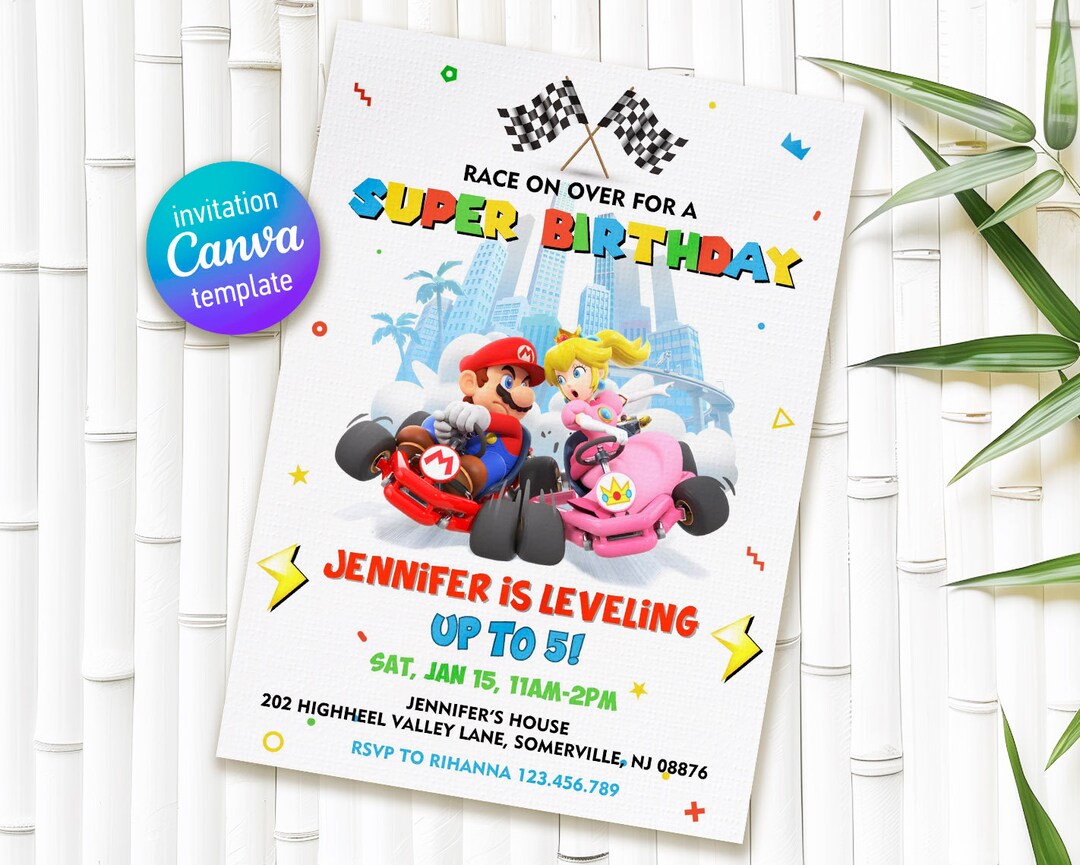 Printable Mario Kart Invitation, Go Kart Birthday Invite, Editable