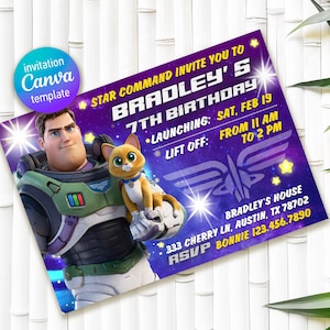 Invitation d'anniversaire imprimable, invitation buzz l'éclair, invitation astronaute, invitation super-héros, invitation astronaute, étoiles espace prty