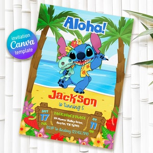Invito Stitch modificabile stampabile, invito compleanno Lilo e Stitch, modello invito festa Stitch, compleanno ragazza, compleanno ragazzo