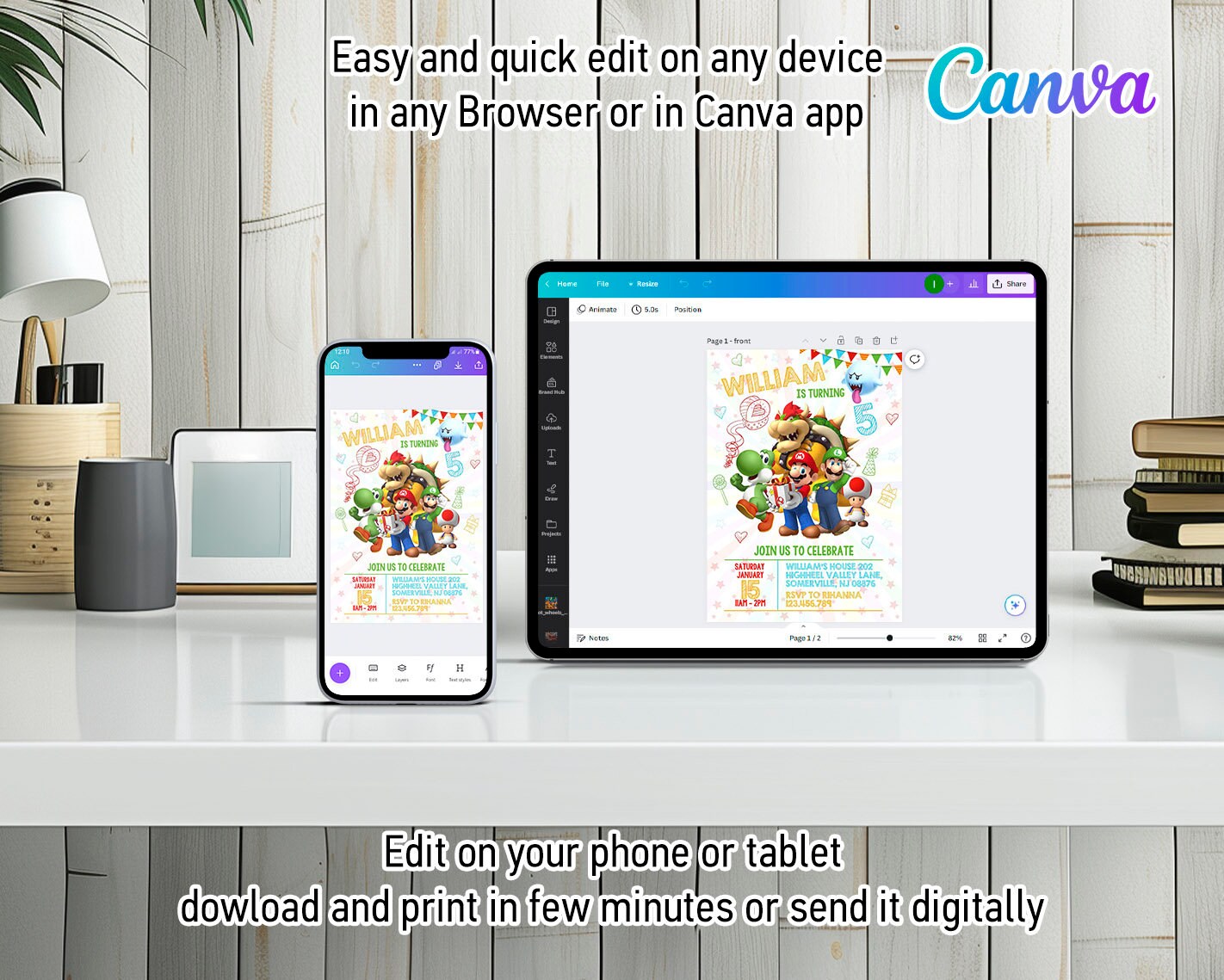 Printable Super Mario Invitation, Birthday Invite Boy Girl, Mario Bros ...