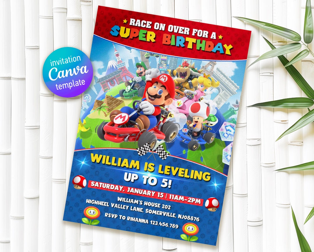 Printable Mario Kart Invitation, Go Kart Birthday Invite, Editable ...
