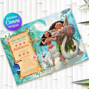 Moana invitation, Printable birthday invitation, Editable invitation, instant download, boy girl birthday invite, hawaii luau party
