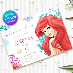 Princess Ariel Birthday invitation, Girl editable invite template, little mermaid printable invitation, under sea party, instant download