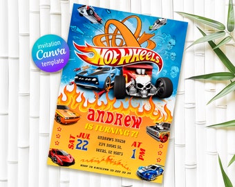 Cars birthday invitation, hot racing invite, wheels invitation, boy birthday party invitation template, printable editable evite