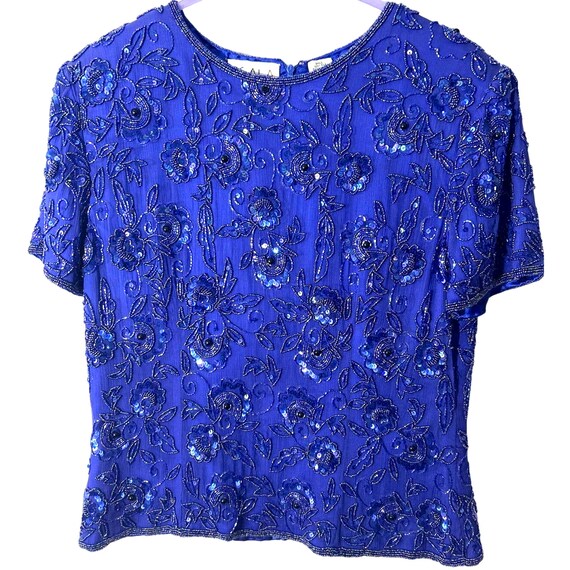 Vintage Scala Beaded Blouse Womens L Silk Lined Z… - image 1