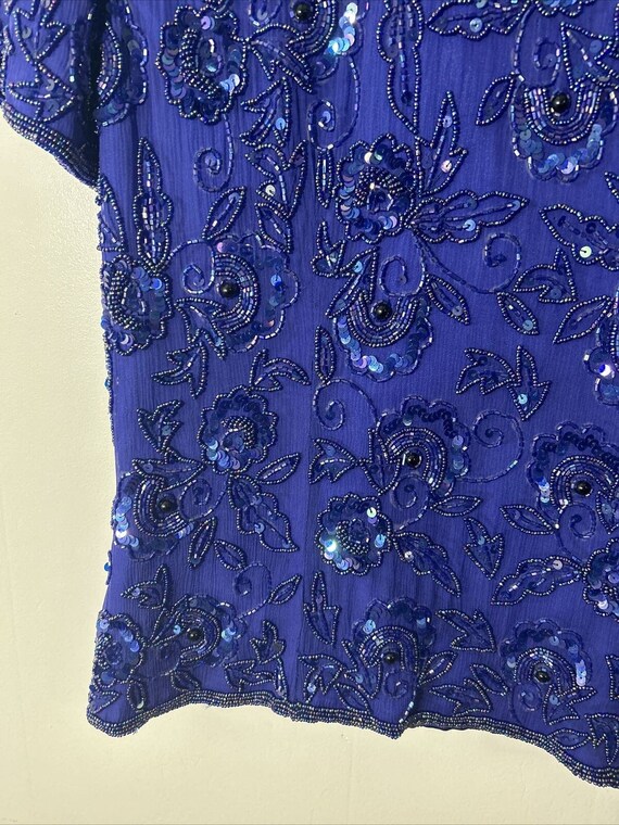 Vintage Scala Beaded Blouse Womens L Silk Lined Z… - image 10