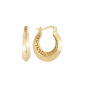 Half-Moon Greek Key Gold Hoop Earrings 3.79g Solid Gold Elegant Statement Jewelry