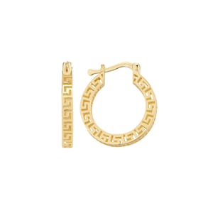 Greek Key Gold Hoop Earrings 3.06g Solid Gold Elegant Statement Jewelry