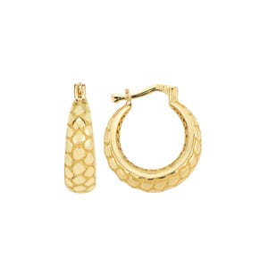 Textured Gold Hoop Earrings 4.20g Solid Gold Elegant Statement Jewelry