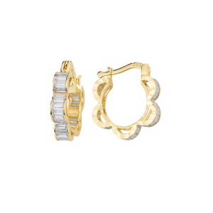 Floral Zircon -Cut Gold Hoop Earrings 3.65g Solid Gold Elegant Statement Jewelry