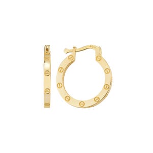 Screw Motif Gold Hoop Earrings 3.23g Solid Gold Modern Statement Jewelry