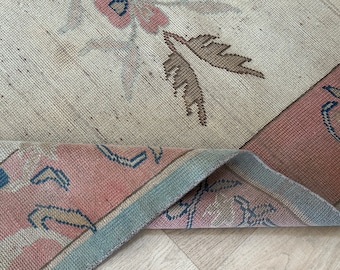 Handmade Wool Oushak Rug: 4.2x6.1 ft Vintage Turkish Area Rug