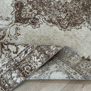Handmade 4x8 Beige Brown Vintage Rug, 4x8 Natural Turkish Rug, Oushak Living Room Bedroom Kitchen Kids Entry Wool Rug,Home Decor,4.5x8.3 Ft