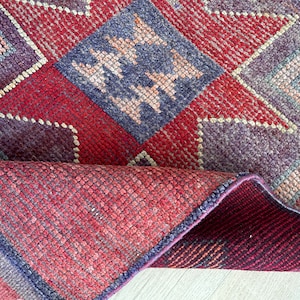 Handmade Oushak Wool Runner Rug: 3x12 Vintage Turkish Style