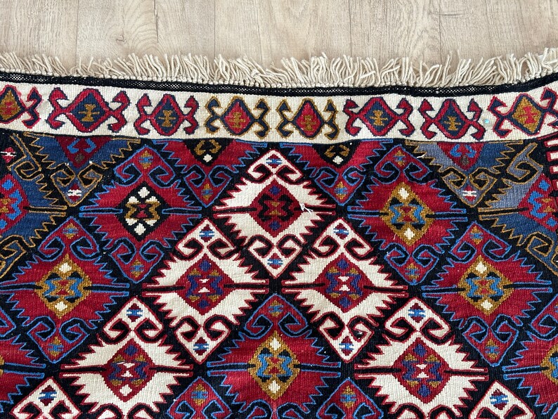 4x7 White Red Blue Turkish Rug,4x7 Natural Vintage Rug,Oushak Living Room Bedroom Kitchen Kids Entryway Wool Area Rug,Home Decor,3.7x7.0 Ft zdjęcie 4