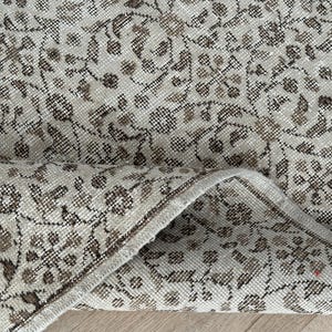 6x9 Vintage Oushak Rug: Beige Brown Floral Turkish Rug