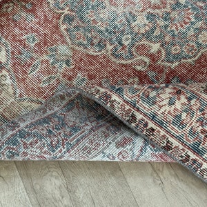4x6 Red Blue Beige Oushak Rug, Handmade 4x6 Vintage Rug,Turkish Living Room Bedroom Kitchen Kids Entry Wool Area Rug,Home Decor,3.8x6.2 Ft