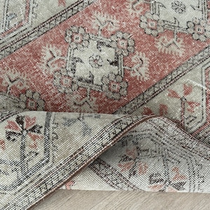 4x8 Red Green Blue Brown Vintage Rug, 4x8 Natural Turkish Rug, Oushak Living Room Bedroom Kitchen Kids Entry Wool Rug,Home Decor,4.2x8.1 Ft