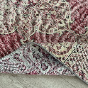 Tappeto da corridoio Oushak fatto a mano: tappeto turco vintage rosso marrone beige 3x10