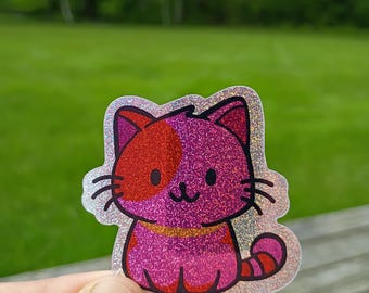 Lesbian Pride Kitty Sticker: Sapphic LGBTQ+ Cat, Sparkly Vinyl