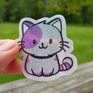 Asexual Ace Pride Kitty Aufkleber SPARKLY, Queer LGBTQ + Cat Subtle Flagge wasserdicht Vinyl Wasserflasche Laptop Glitter glänzend