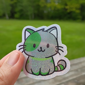 Aromantic Aro Pride Kitty Aufkleber SPARKLY, Queer LGBTQ + Katze Subtile Flagge Wasserdicht Vinyl Wasserflasche Laptop Glitzer Glänzend