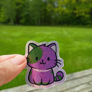 Genderqueer GQ Pride Kitty Aufkleber SPARKLY, Queer LGBTQ + Cat Subtle Flagge wasserdicht Vinyl Wasserflasche Laptop Glitter glänzend