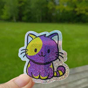 Nonbinary Enby Pride Kitty Aufkleber SPARKLY, Queer LGBTQ + Cat Subtle Flagge wasserdicht Vinyl Wasserflasche Laptop Glitter glänzend