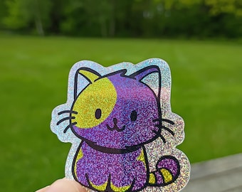Glitzernde Nonbinary Pride Kitty Aufkleber: Wasserfeste Vinyl LGBTQ+ Katze