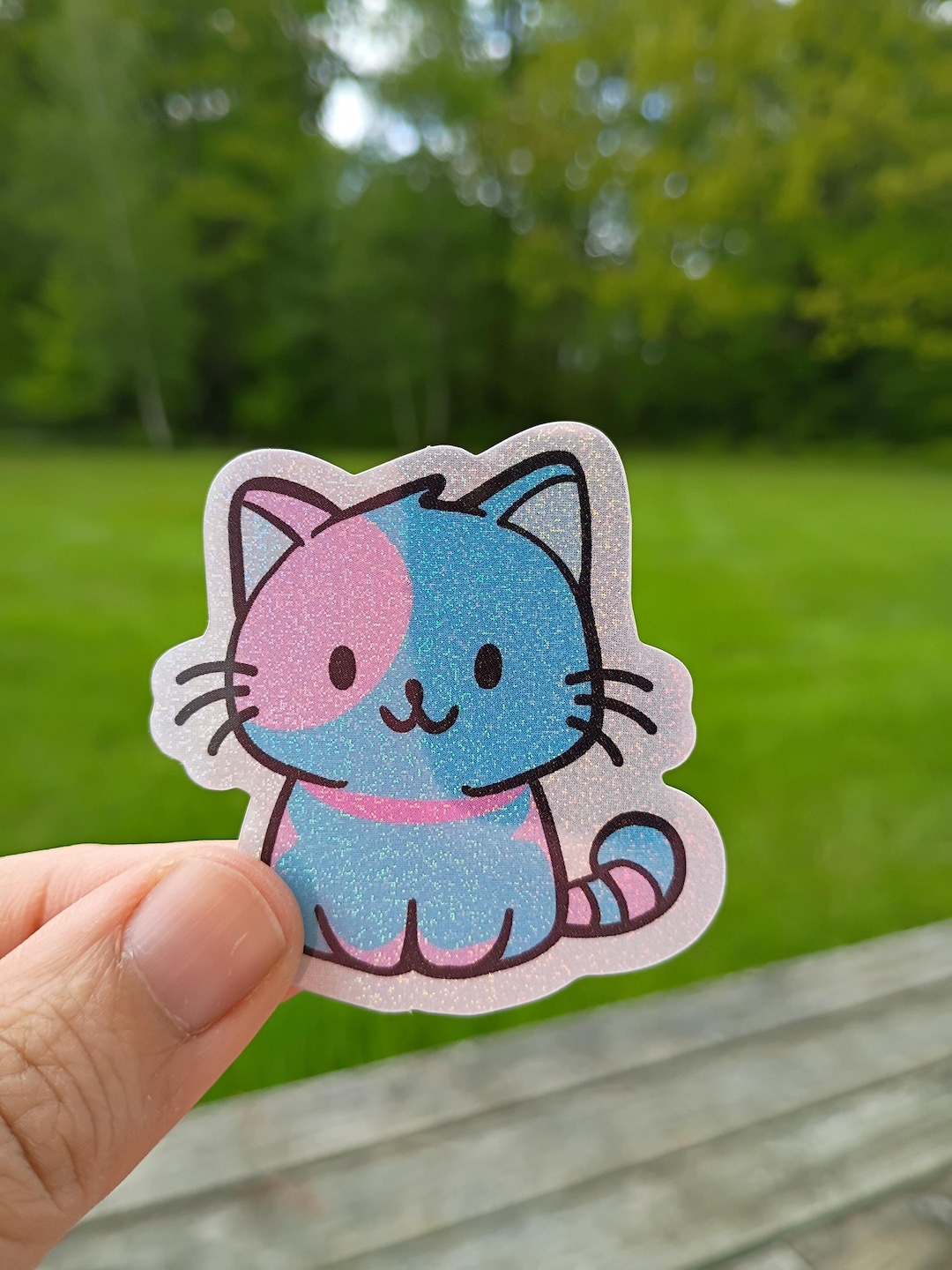 Trans Pride Kitty Sticker, Glitter Waterproof Vinyl - Etsy