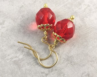 Ruby Red Coquette Earrings with Gold