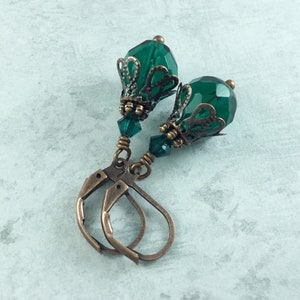 Emerald Green Dark Academia Earrings with Antiqued Copper