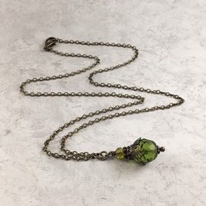 Olive Green Dark Academia Necklace with Antiqued Brass image 1