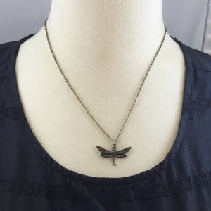 Peut inclure: Un collier en cha&icirc;ne bronze avec un pendentif en forme de libellule. La libellule est d&eacute;taill&eacute;e avec des ailes et un corps complexes.