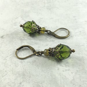 Olive Green Dark Academia Earrings with Antiqued Brass image 4