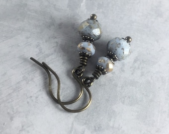 Tiny Periwinkle Blue Coquette Aesthetic Earrings with Antiqued Brass