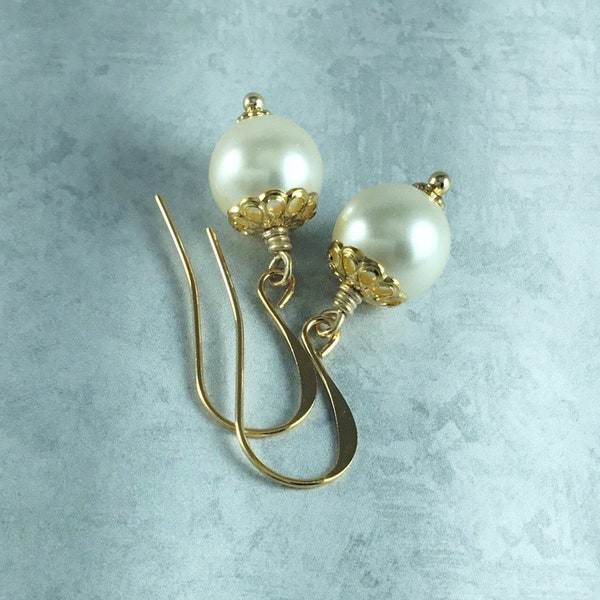 Ivory Pearl Coquette Aesthetic Earrings with Gold