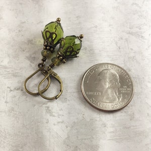 Olive Green Dark Academia Earrings with Antiqued Brass image 2