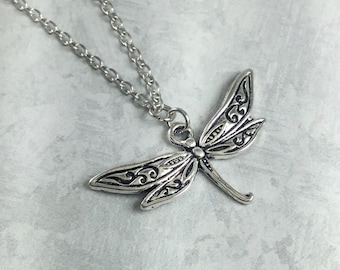 Dragonfly Cottagecore Necklace with Antiqued Silver