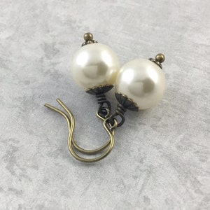 Ivory Pearl Cottagecore Earrings with Antiqued Brass image 8