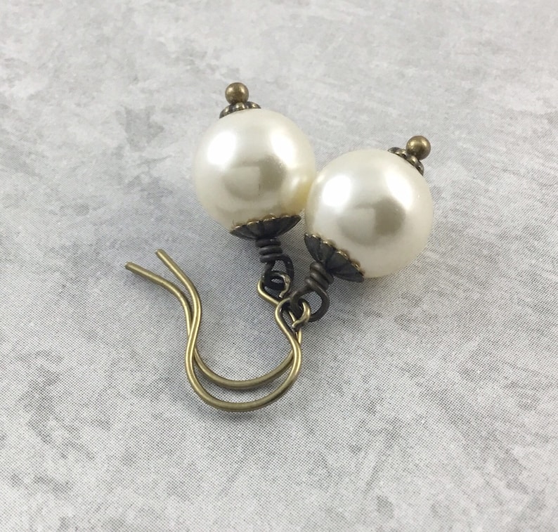 Ivory Pearl Cottagecore Earrings with Antiqued Brass image 8