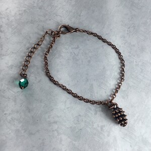 Tiny Pinecone Cottagecore Bracelet with Antiqued Copper image 2