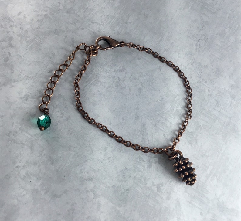 Tiny Pinecone Cottagecore Bracelet with Antiqued Copper image 2