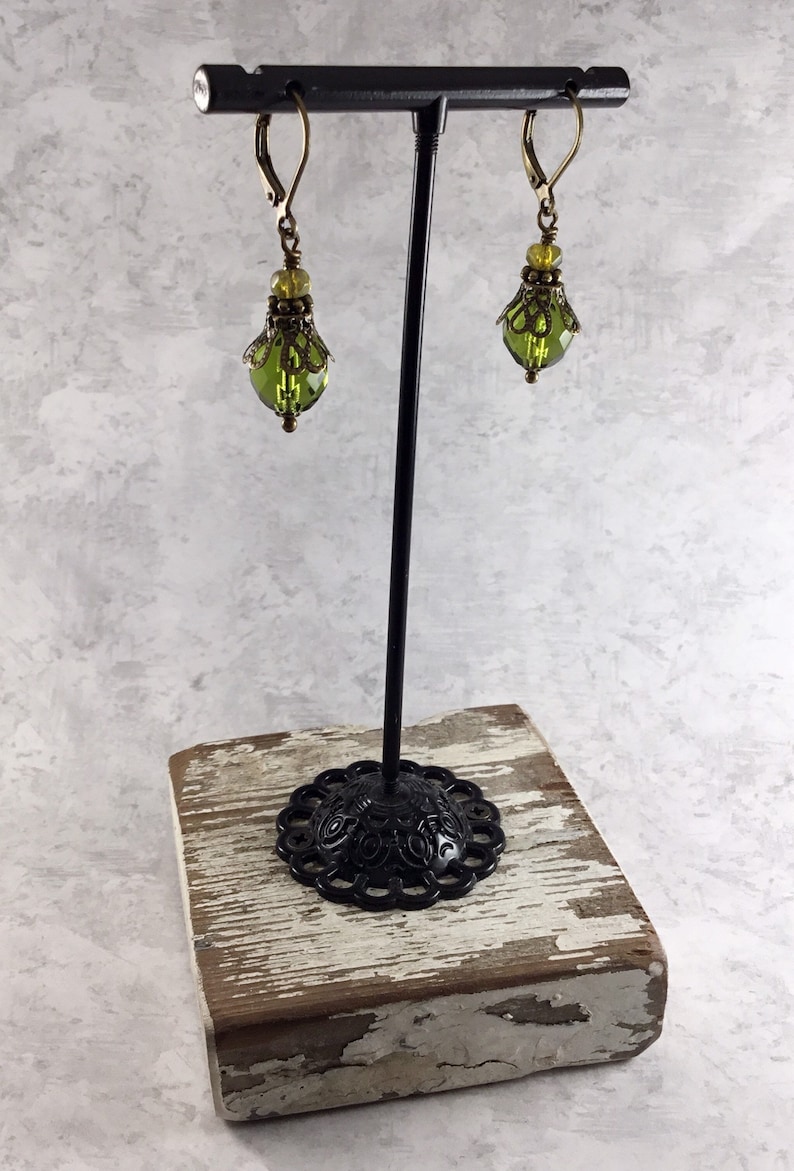 Olive Green Dark Academia Earrings with Antiqued Brass image 7