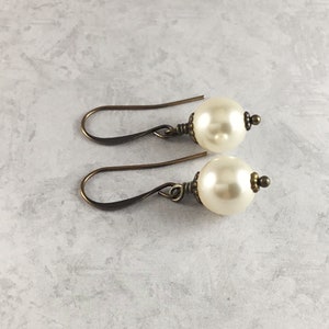 Ivory Pearl Cottagecore Earrings with Antiqued Brass image 4